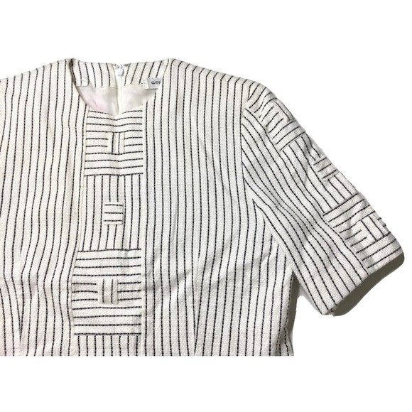 Vtg Gene Roye Womens Striped Geometric Panel Woven Blouse Top Shirt Size 10 S M - Picture 1 of 12